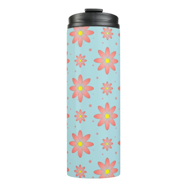 Korallenrosa und pulverblau delikate, daisate Blum Thermosbecher (Vorderseite)