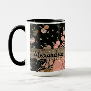 Korallenrosa und schwarze Glitzer Münzen Personali Tasse