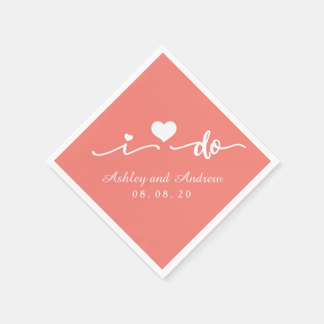 Korallenrosa und Weiß I Do Paper Napkin Serviette (Ecke)