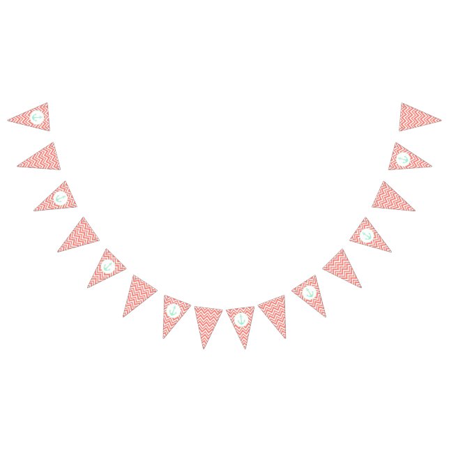 Korallenrosa und Weiß Zickzack mit Minze Nautic Wimpelkette (Alle)