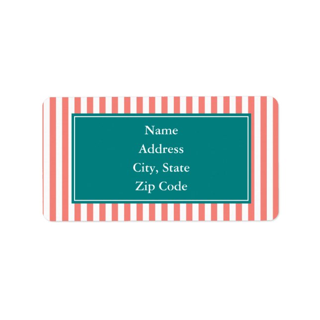 Korallenrosa und weiße Streifen Adressaufkleber (Vorne)