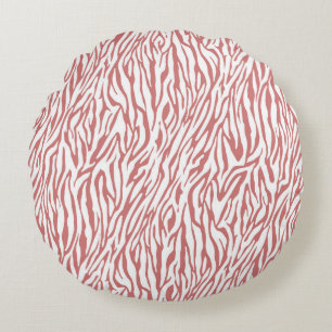 Korallenrosa und Weißzebra Rundes Kissen