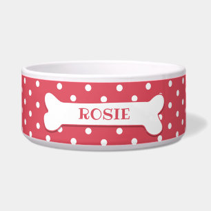 Korallenrosa Weiße Polka Dots Dog Knochen Name Hun Napf