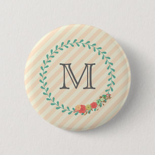 Korallenrosa Zierblumenkranz-Monogramm Button