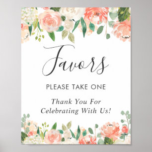 Korallenrosafarbenes Florales Hochzeitsgunstschild Poster