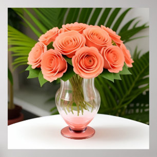 🌸 Korallenrosen Glasflaschen-Wandkunst-Geschenk Poster