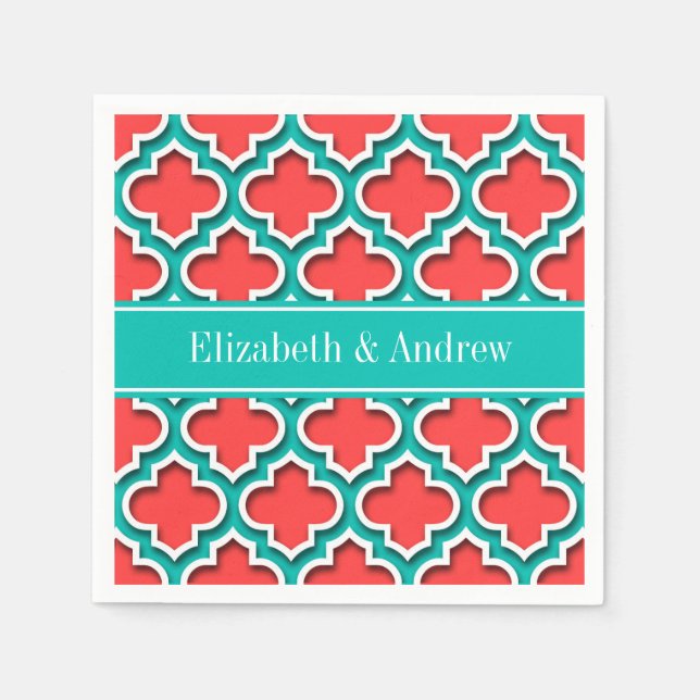 Korallenrot, Aquamarin marokkanisch #5DS Aquamarin Serviette (Vorderseite)