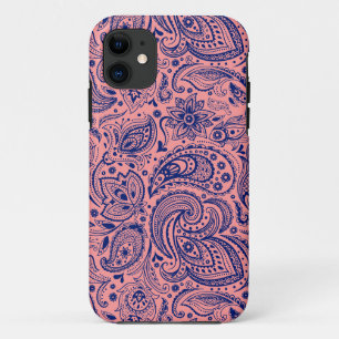 Korallenrot-blaues Vintage-Blumen-Paisleymuster Case-Mate iPhone Hülle