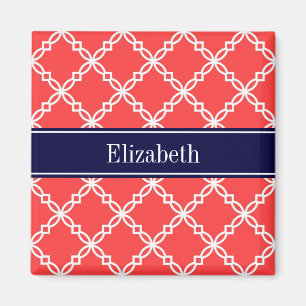 Korallenrot Extravagant Quatrefolienname Monogram Magnet