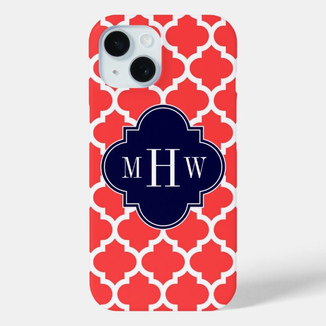 Korallenrot, Marokkaner #5 Navy 3 Initial Monogram Case-Mate iPhone Hülle (Rückseite)