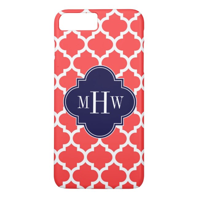 Korallenrot, Marokkaner #5 Navy 3 Initial Monogram Case-Mate iPhone Hülle (Rückseite)