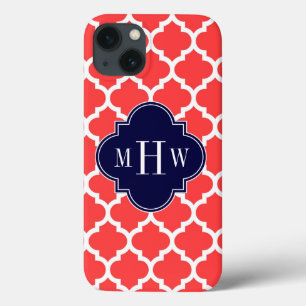 Korallenrot, Marokkaner #5 Navy 3 Initial Monogram Case-Mate iPhone Hülle