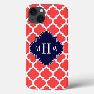 Korallenrot, Marokkaner #5 Navy 3 Initial Monogram Case-Mate iPhone Hülle