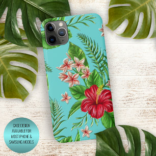 Korallenrot Pink Blüten auf Türkisblau Aquamarin iPhone 16 Pro Max Hülle