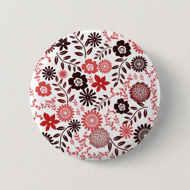 Korallenrot und Braunblumenmuster Button (Vorderseite)