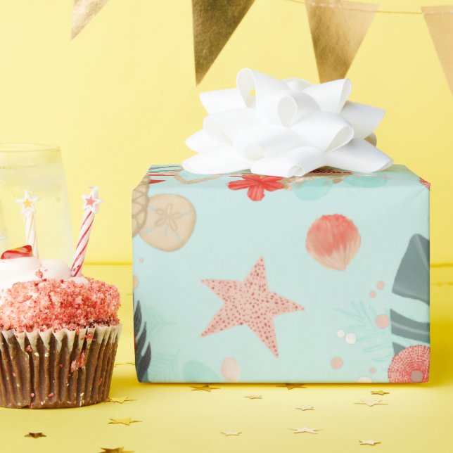 Korallenrot und Mint Beach Muster Geschenkpapier (Geburtstagsparty)