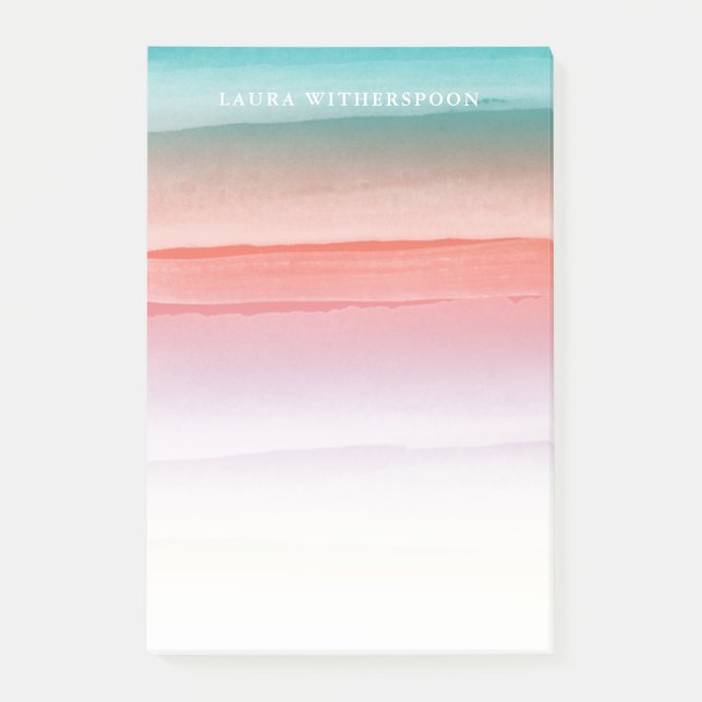 Korallenrot und Türkisblau Wasserfarbenstriche Post-it Klebezettel (Vorderseite)