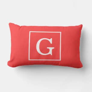 Korallenrot weiß gerahmtes Initialen-Monogramm Lendenkissen