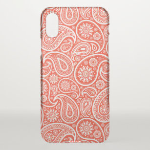 Korallenrot-weißes Paisley-Muster iPhone XS Hülle