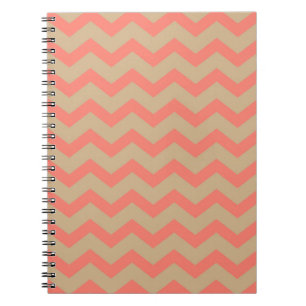 Korallenrote & beige Chevron-Muster Spirale Notebo Notizblock