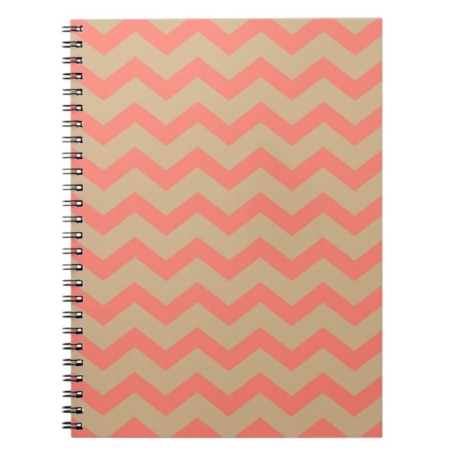 Korallenrote & beige Chevron-Muster Spirale Notebo Notizblock (Vorderseite)