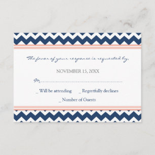 Korallenrote blaue Zickzack UAWG Hochzeits-Karte RSVP Karte