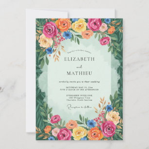 Korallenrote Blumenaquarell-Launen Hochzeit Einladung