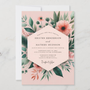 Korallenrote botanische Whimsy-Hochzeit Einladung