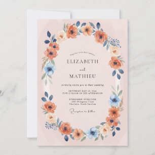 Korallenrote Florale Hochzeitskrone Einladung