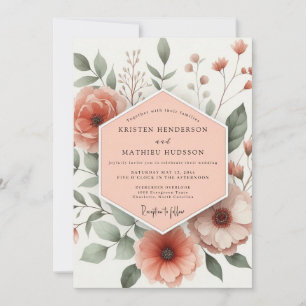 Korallenrote florale romantische Hochzeit Einladung