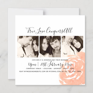 Korallenrote Foto-Collage-Hochzeit Save The Date Magneteinladung