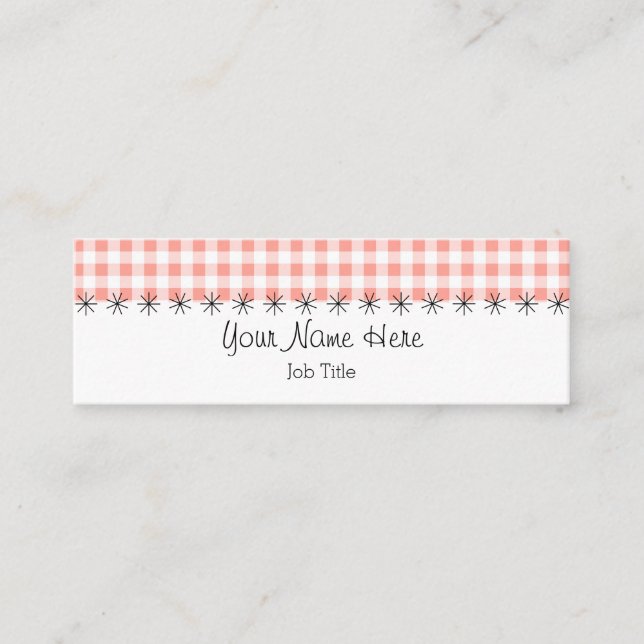 Korallenrote Ginghamstreifen-Visitenkarte dünn Mini Visitenkarte (Vorderseite)