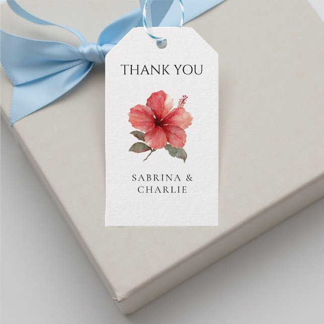 Korallenrote Hibiskus-Tropen-Hochzeit Geschenkanhänger (Von Creator hochgeladen)