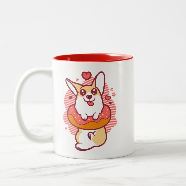 Korallenrote Krapfencorgi-Tasse Zweifarbige Tasse (Links)