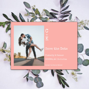 Korallenrote Minimalistische Monogramm-Foto Save The Date