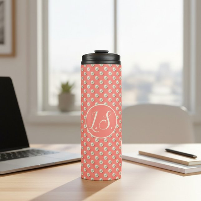 Korallenrote Perlen-Akzente Monogramm  Thermosbecher (Von Creator hochgeladen)