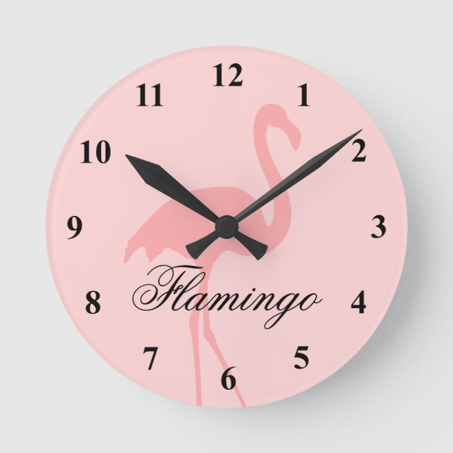 Korallenrote rosa Flamingovogel-Wanduhr Runde Wanduhr (Vorderseite)