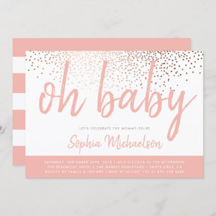 Korallenrote Rosa-u. Rosen-Goldconfetti-oh Einladung