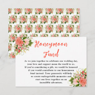 Korallenrote Rosen mit Laub Begleitkarte