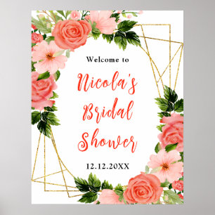 Korallenrote Rosen mit Laub Hochzeitsdusche Willko Poster
