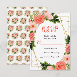 Korallenrote Rosen mit Laub RSVP Karte