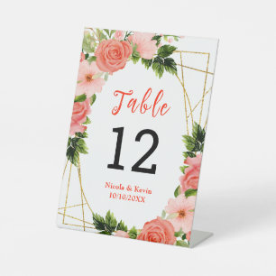 Korallenrote Rosen mit Laub Sockelschild