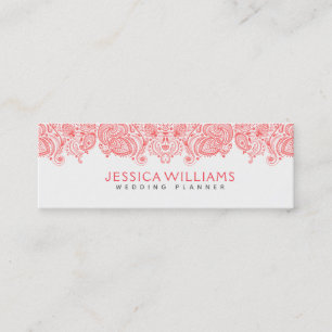 Korallenrote rote Blumenpaisley-Spitze Mini Visitenkarte