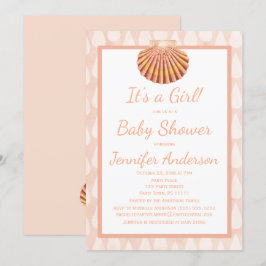 Korallenrote Seashell-Babyparty Einladung