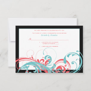 Korallenrote und aqua-farbene Blumen-Hochzeit-Antw RSVP Karte