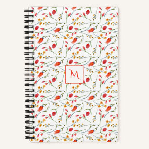 Korallenrote und gelbe Blumenmonogramm-Magnet-Noti Notizbuch