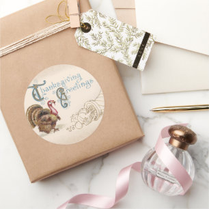 Korallenrote Vintage-Postkarte Thanksgiving-Trutha Runder Aufkleber