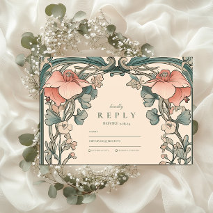 Korallenrote Wildblumen-Rahmen Hochzeit RSVP Karte