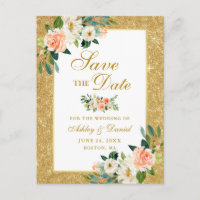 Korallenroter BlumenSave the Date GoldGlitzer
