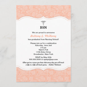 Korallenroter Damast BSN RN LPN des Einladung